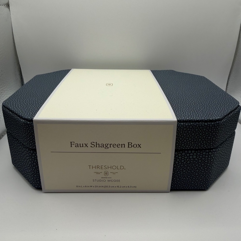 Threshold Studio McGee Faux Shagreen Octagon Decorative Box Navy Blue 8x6x2.5